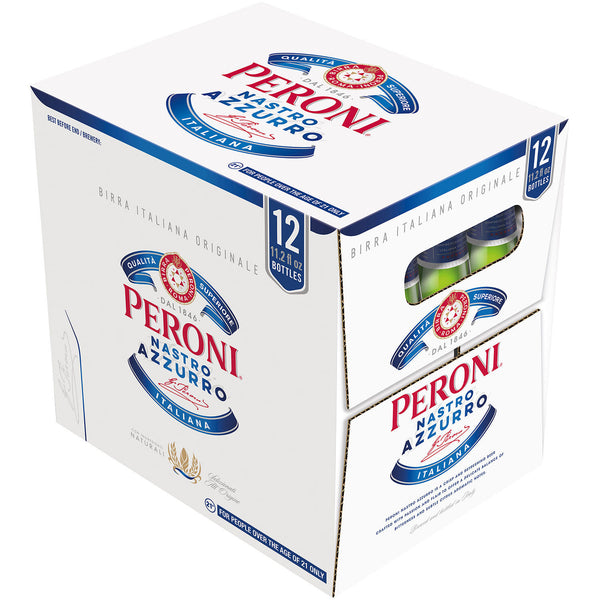 Peroni Nastro Azzurro Beer, Import, International Pale lager, 12 Pack Beer, 11.2 fl. oz. Bottles, 5.1% ABV