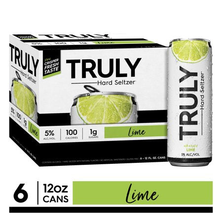 TRULY Hard Seltzer Lime, 6pk, 12oz beer cans, Gluten Free, Light