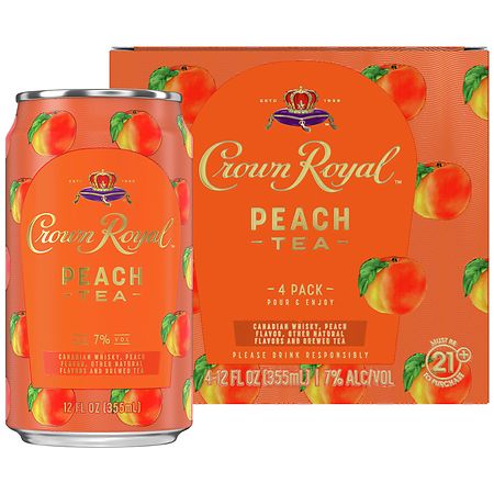Crown Royal Whisky Cocktail, Peach Tea - 12.0 fl oz x 4 pack
