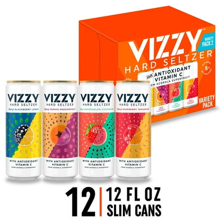 Vizzy Hard Seltzer Variety Pack, Gluten Free Alcohol, 5% ABV, 12-pack, 12-oz slim cans